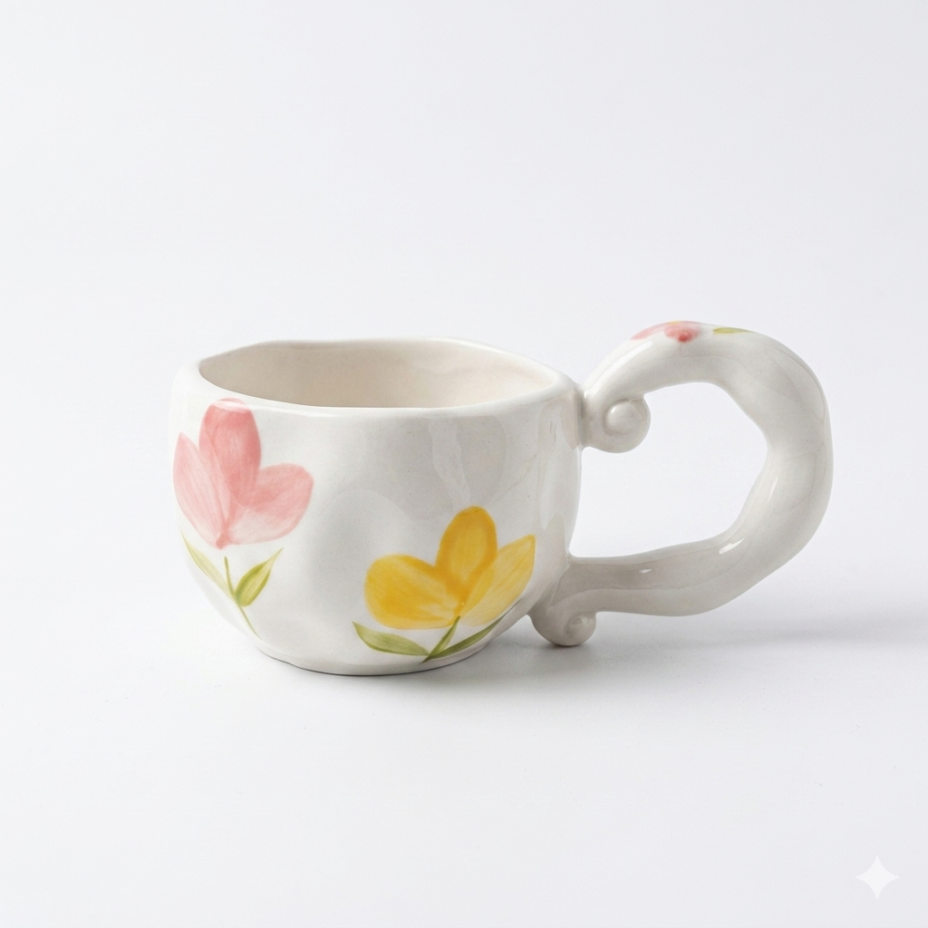 Floral Curl Handle Mug 250ml