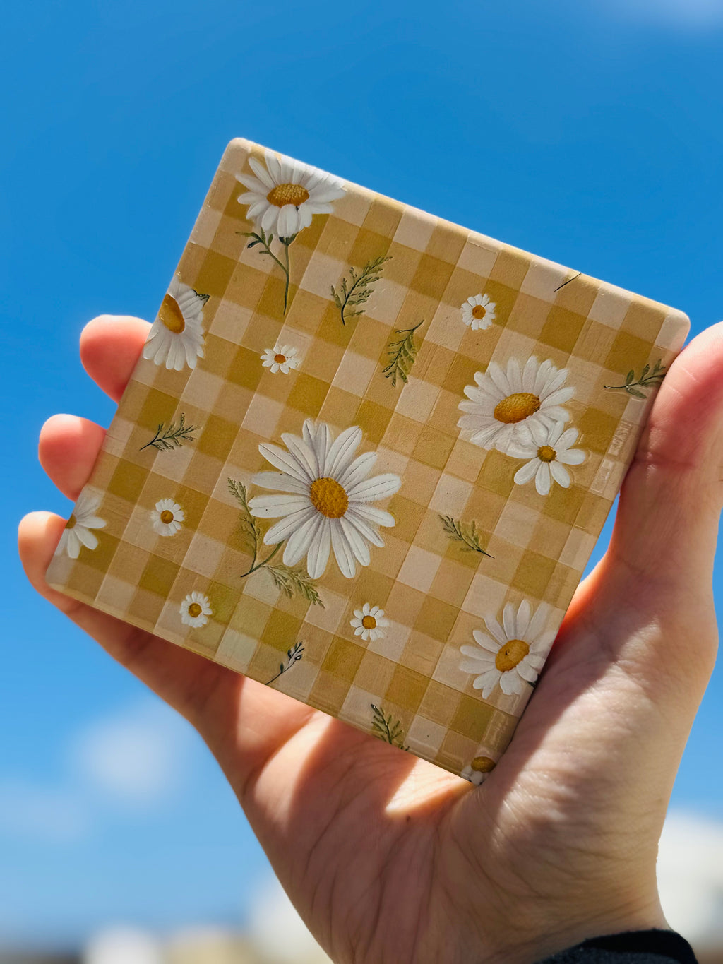 Daisy Gingham Ceramic Coaster