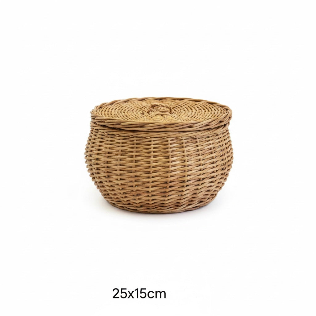 Round Wicker Storage Basket with Lid