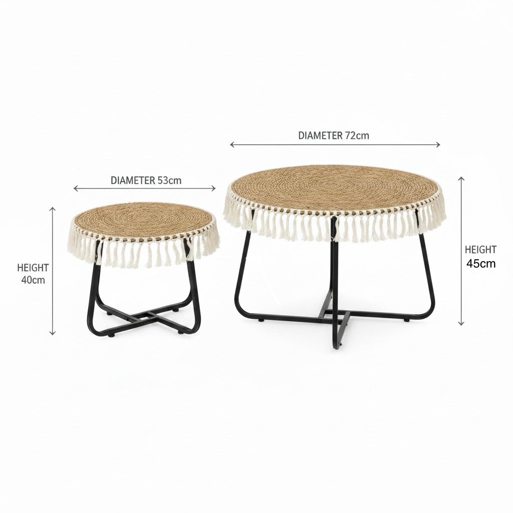 Macrame Seagrass Coffee Table Set