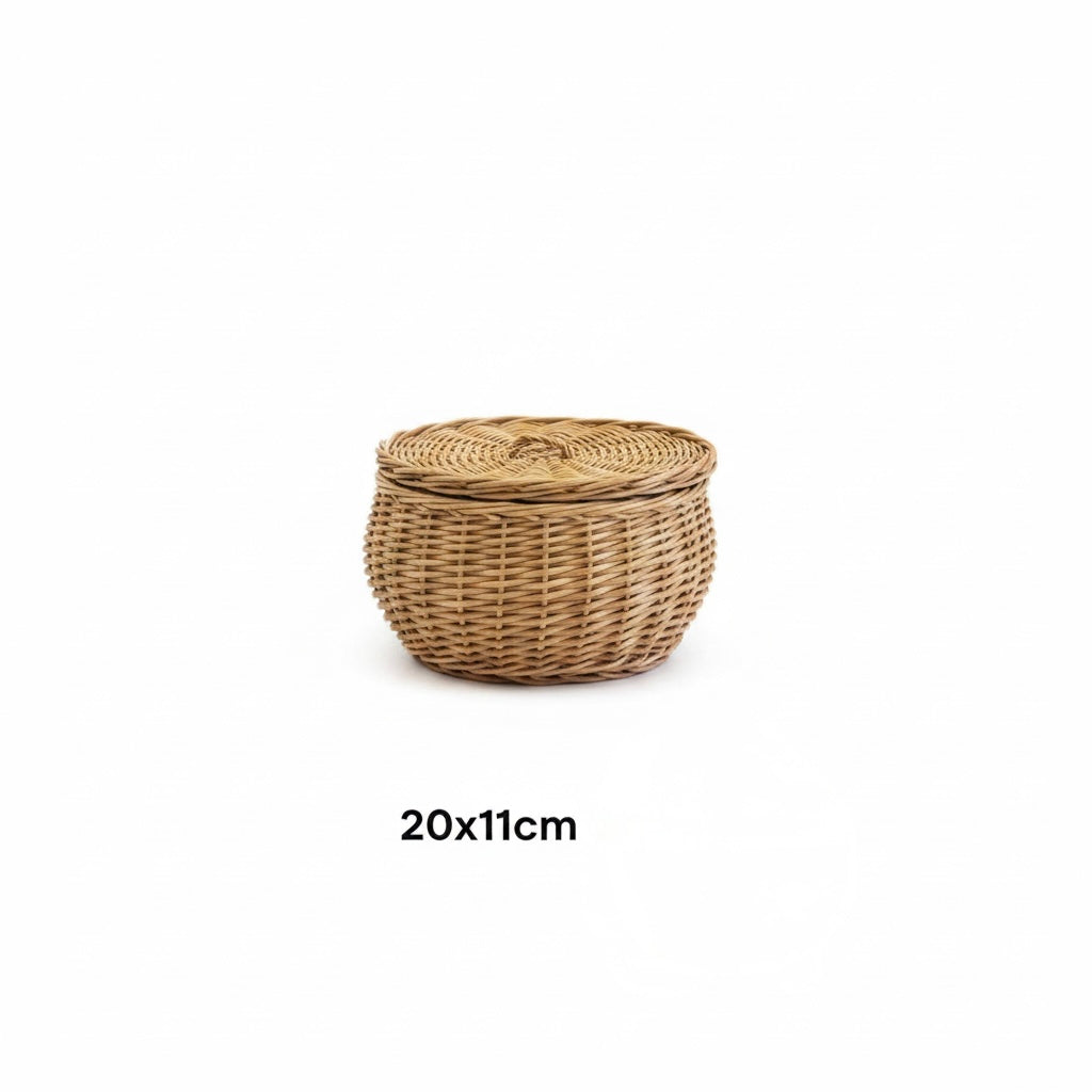 Round Wicker Storage Basket with Lid