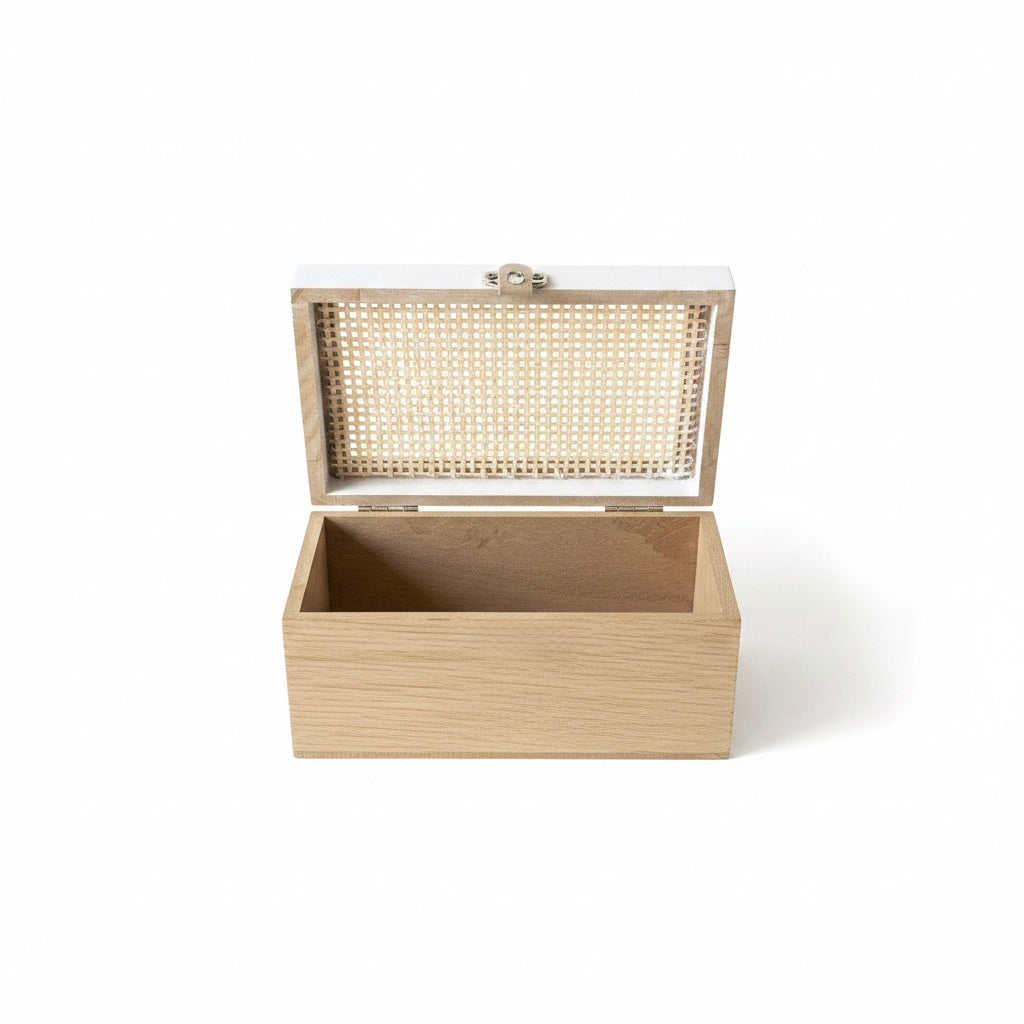 Rattan Lid Wooden Storage Box