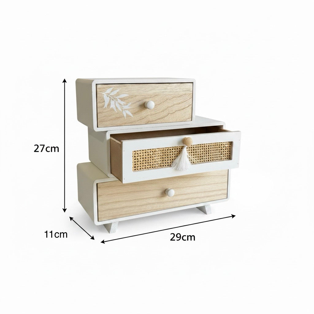 Rattan & Wood 3-Drawer Storage Box