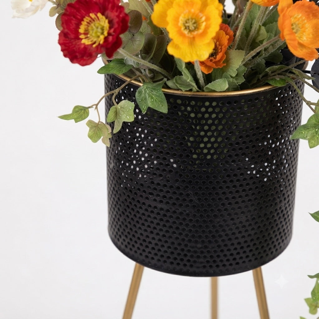 Black Perforated Tripod Planter Stand Set