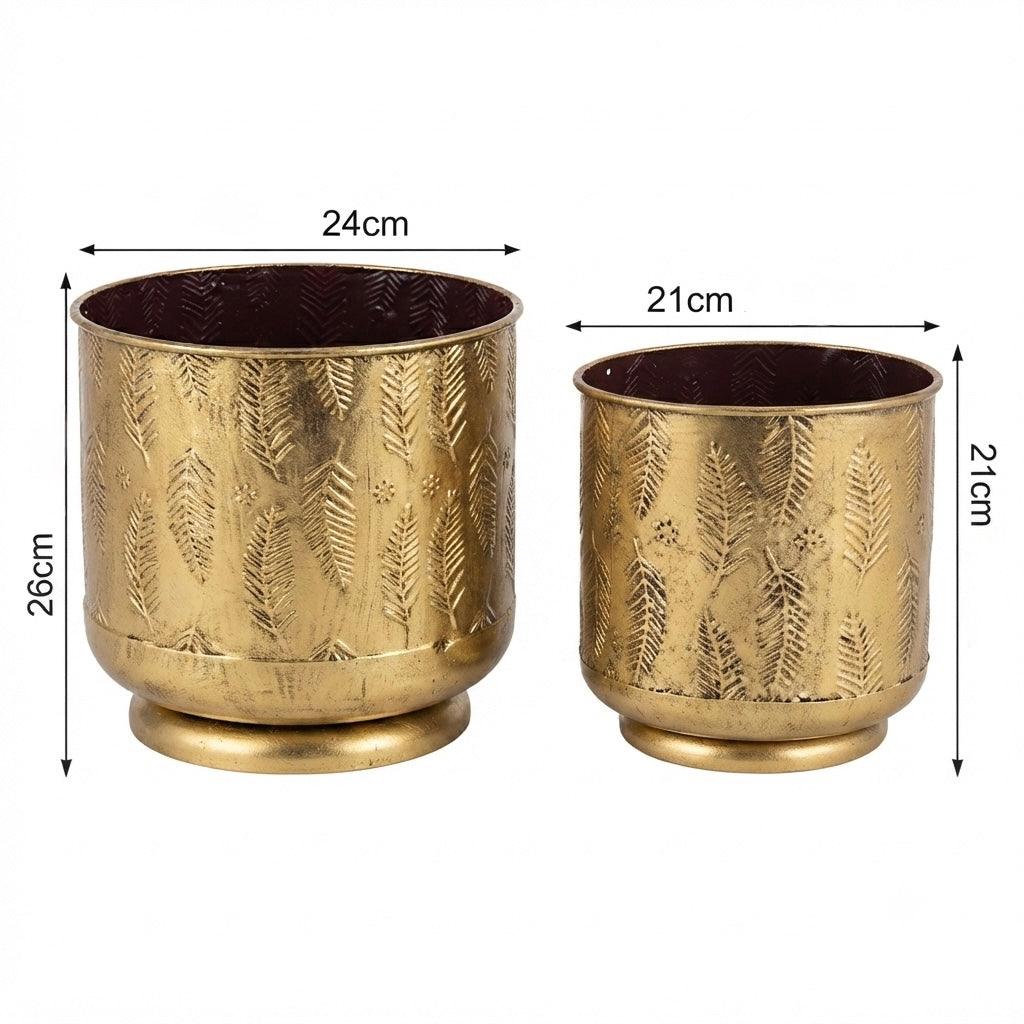 Gold Embossed Feather Planter Set