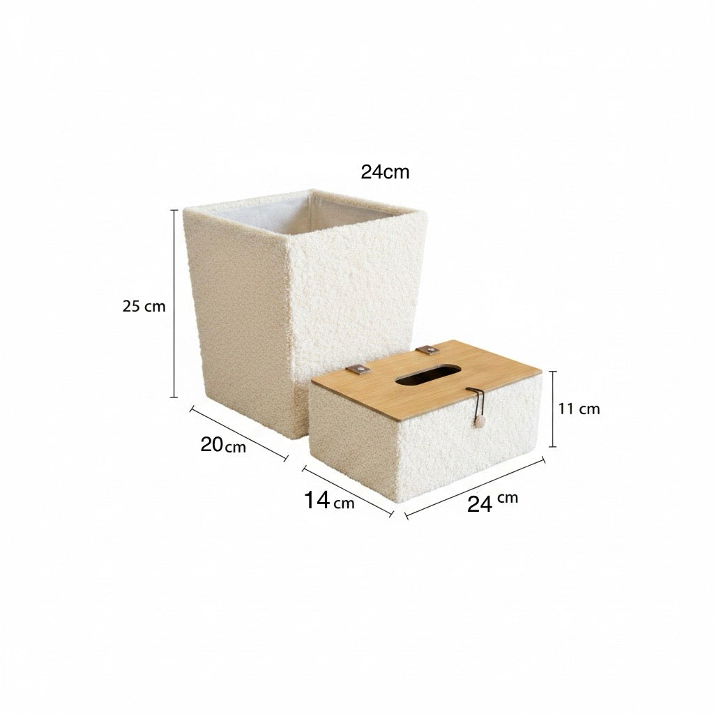 Boucle Tissue Box & Waste Basket Set