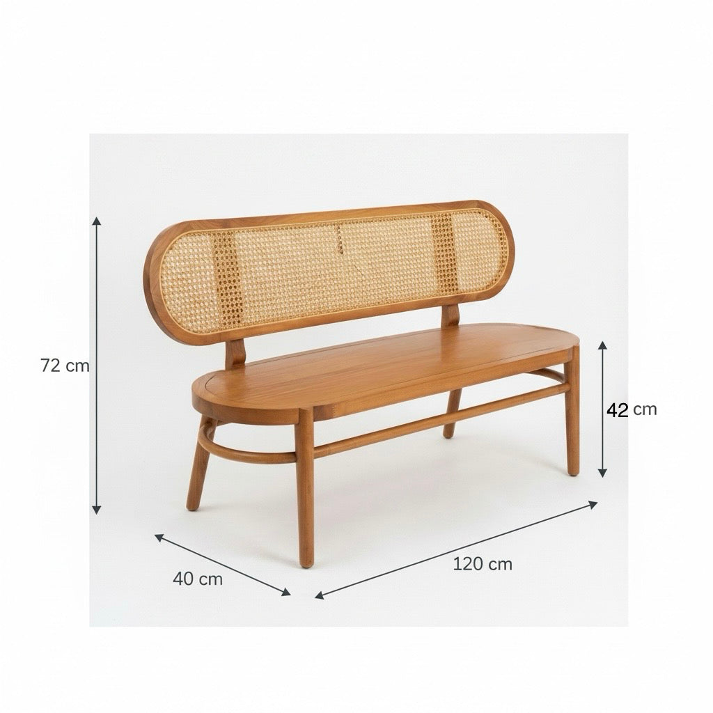Rattan Bench with Wood Frame
