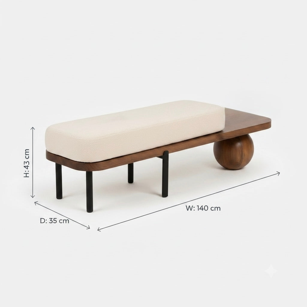 Sculptural Boucle Bench with Side Table