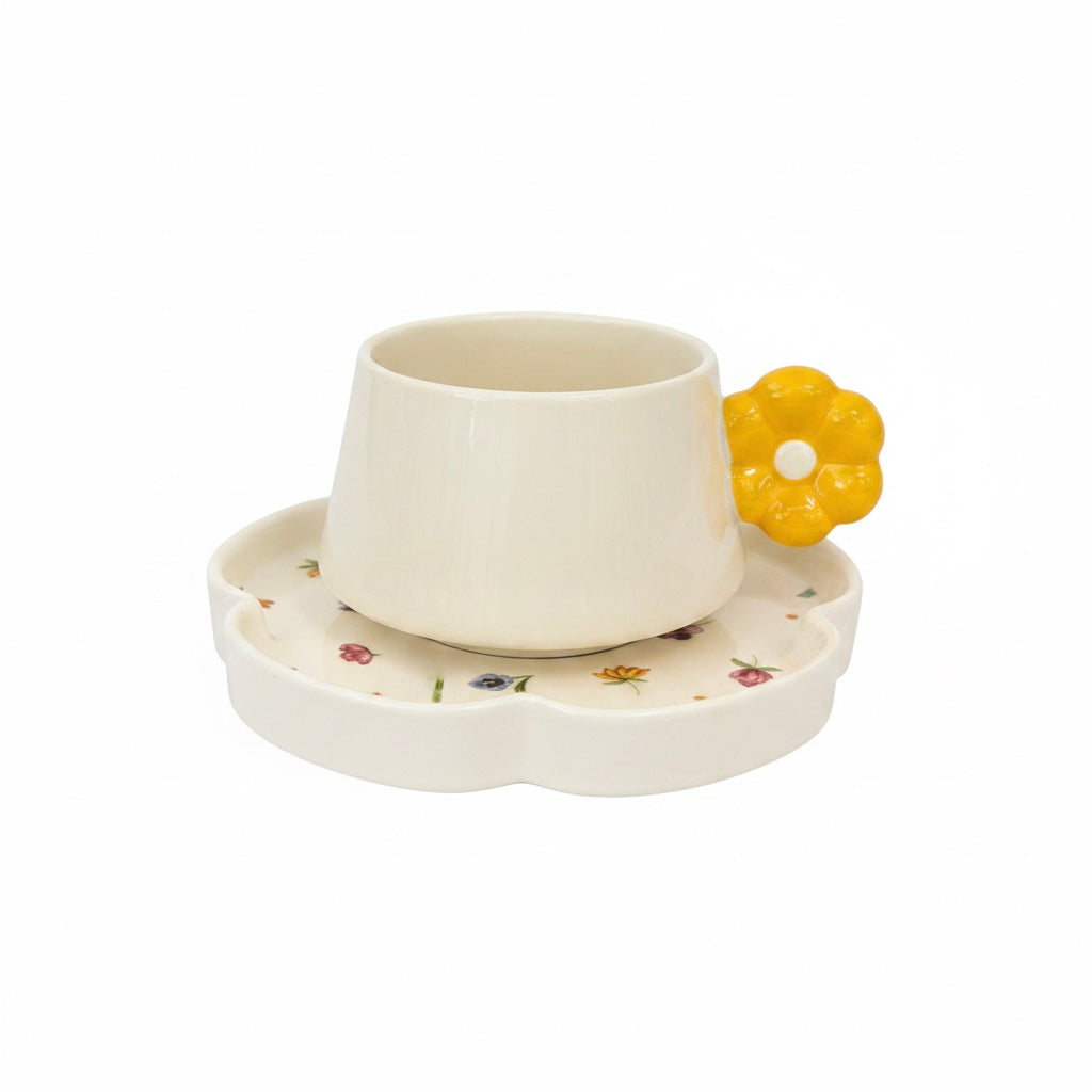 Yellow Daisy Handle Ceramic Cup & Saucer 250ml