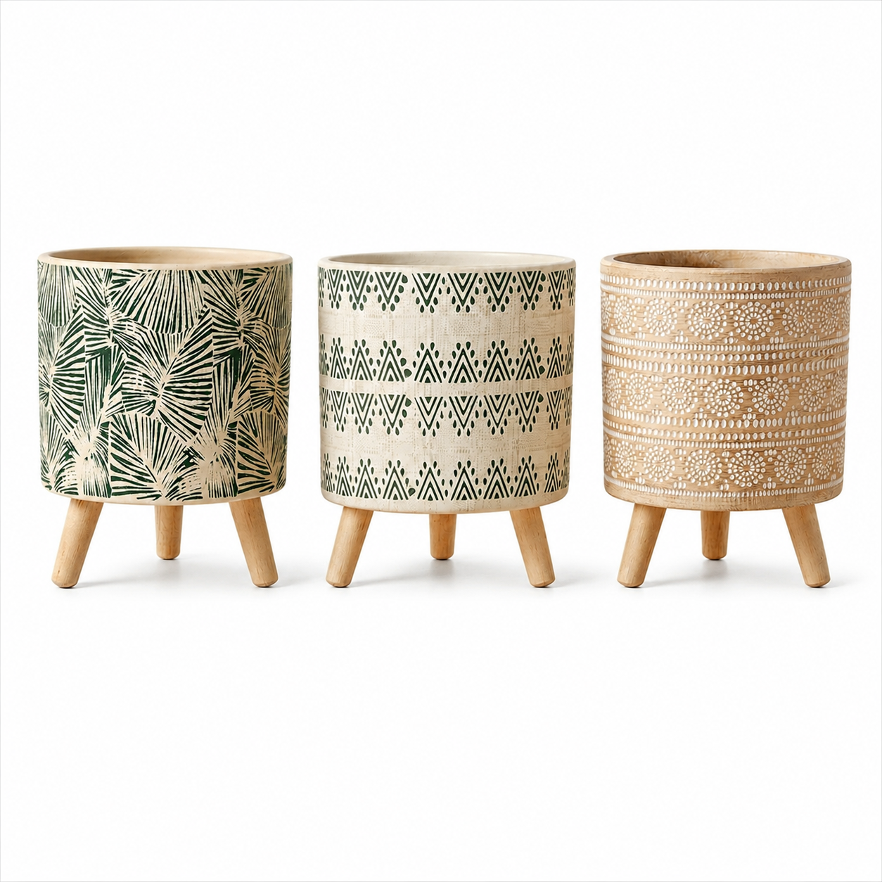 In0154 Boho Ceramic Planter with Wooden Legs