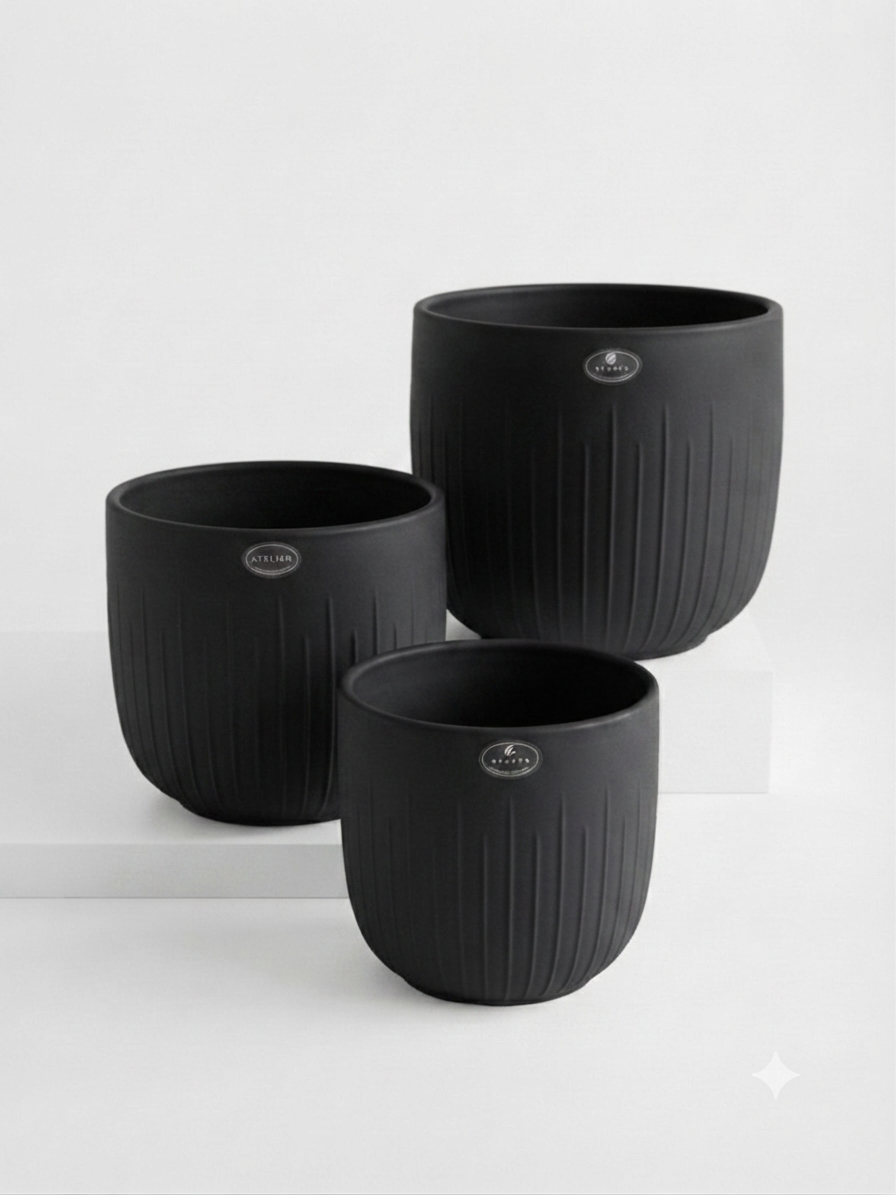 Vertical Ribbed White Ceramic Planter 3pcs