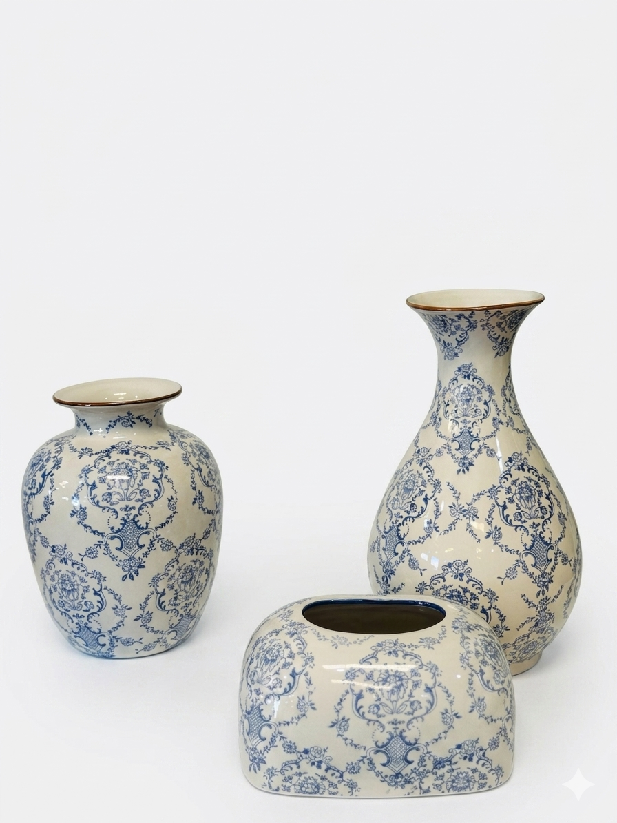 Vases and tissue box vintage style