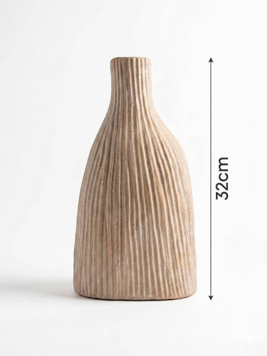 Ceramic Ribbed Bottle Vase – 32 cm