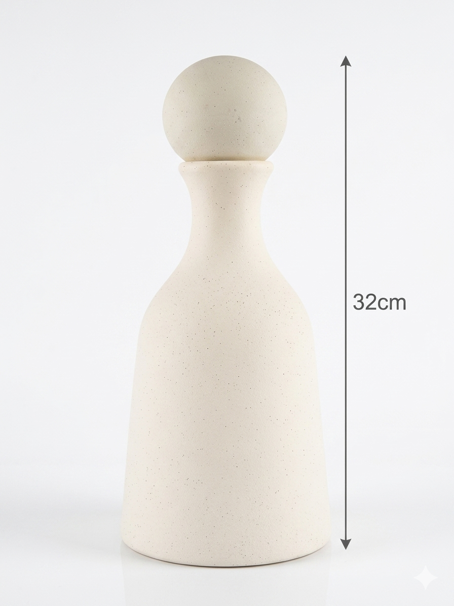 Ceramic Bottle Vase with Wooden Beads – 33 cm