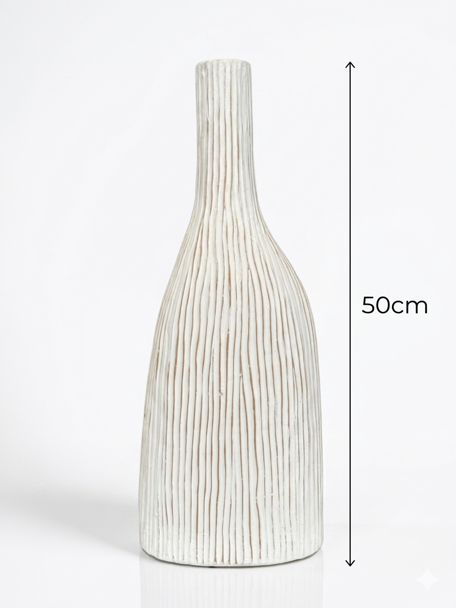 Ceramic Ribbed Tall Bottle Vase – 50 cm