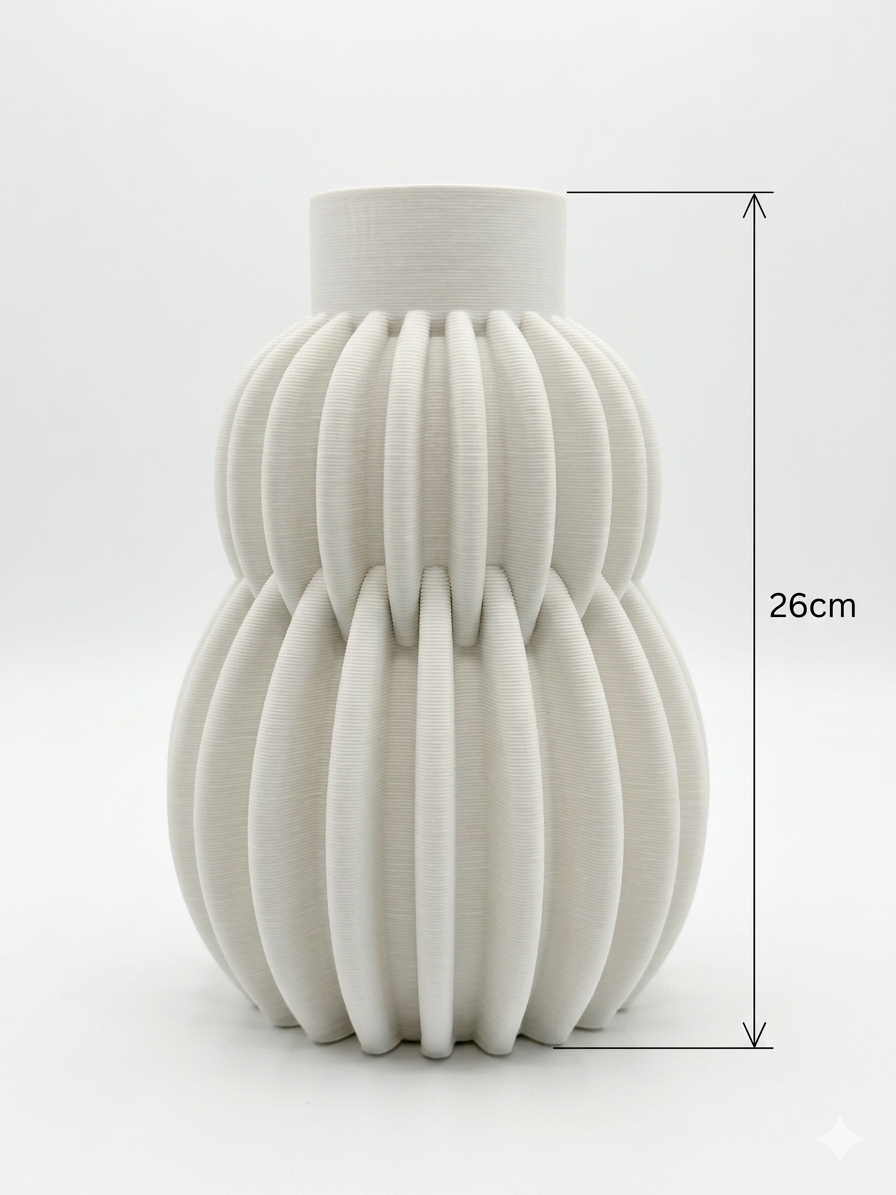 White Double 3D Printed Vase – 26 cm