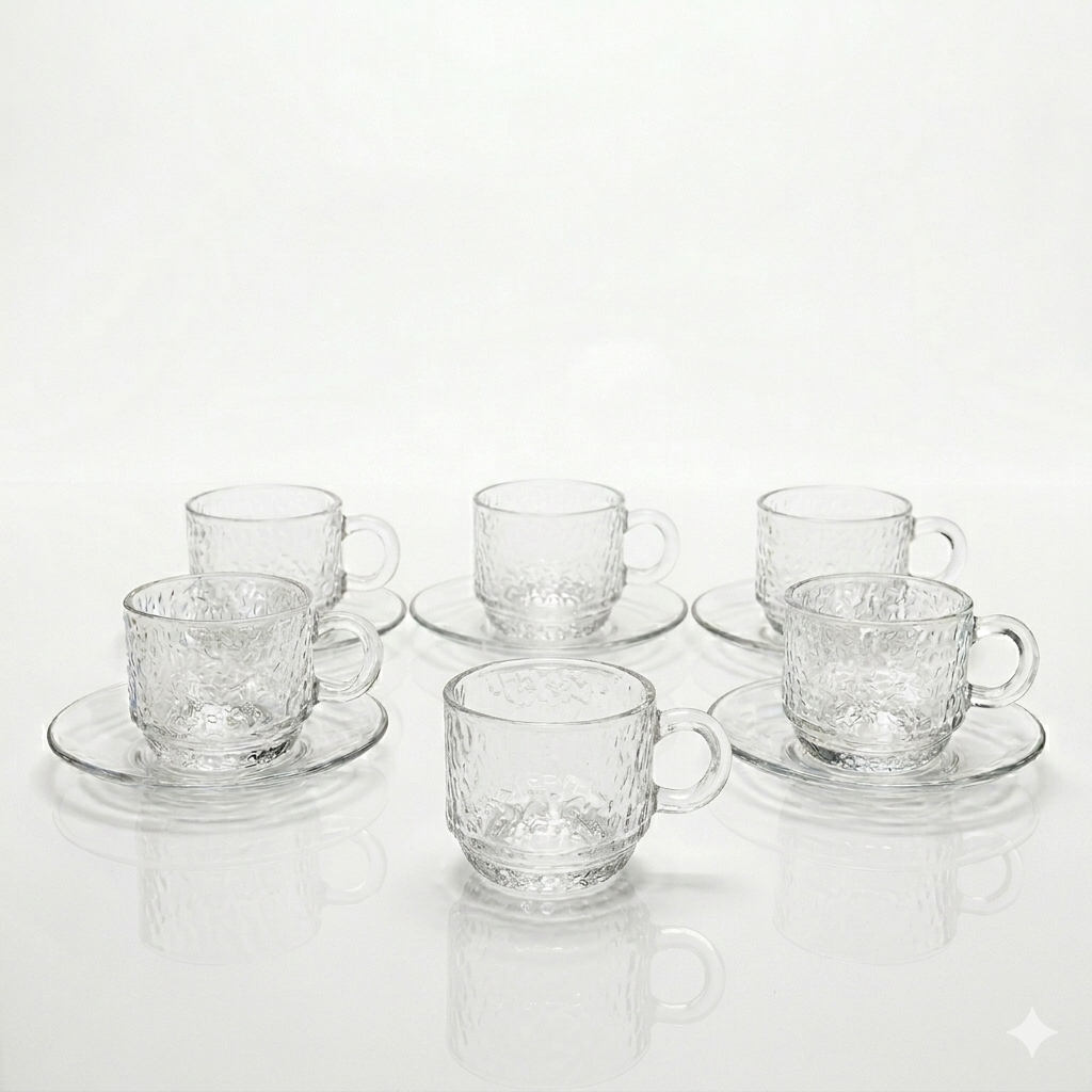 Glass Espresso Cup with Saucer – Set of 6