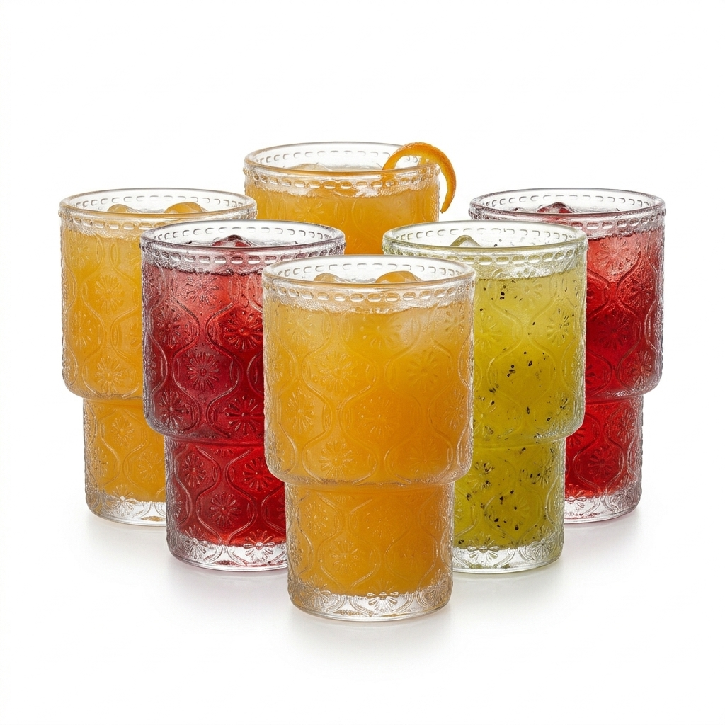 Embossed Glass Juice Cup Set of 6 – 190ml