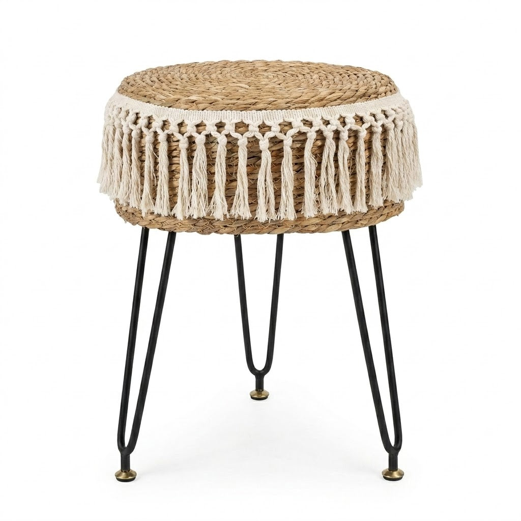 Boho Macrame Seagrass Stool