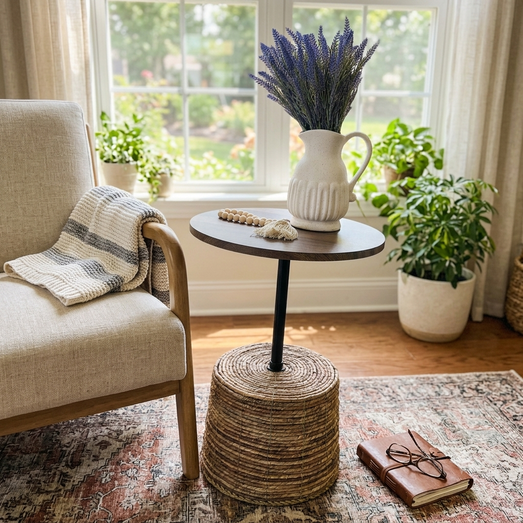 Seagrass Side Table with Wood Top