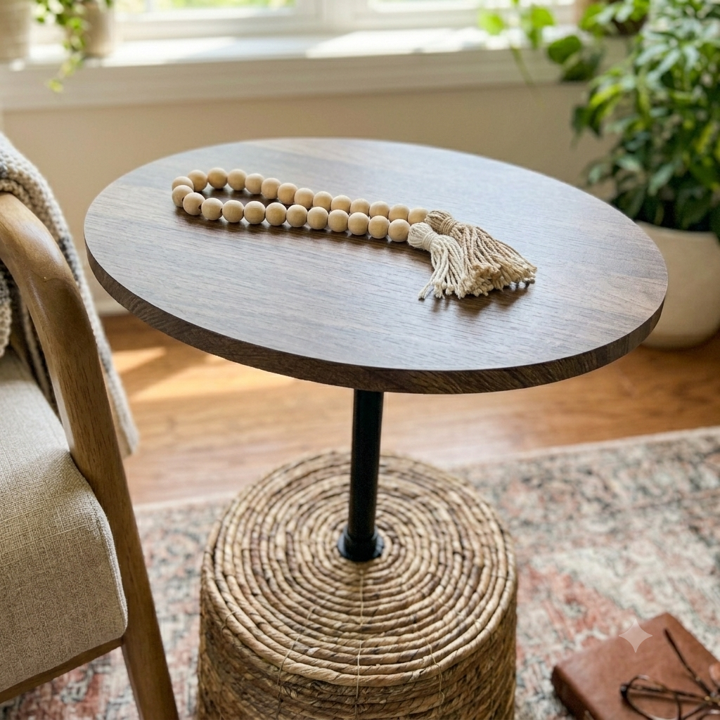 Seagrass Side Table with Wood Top