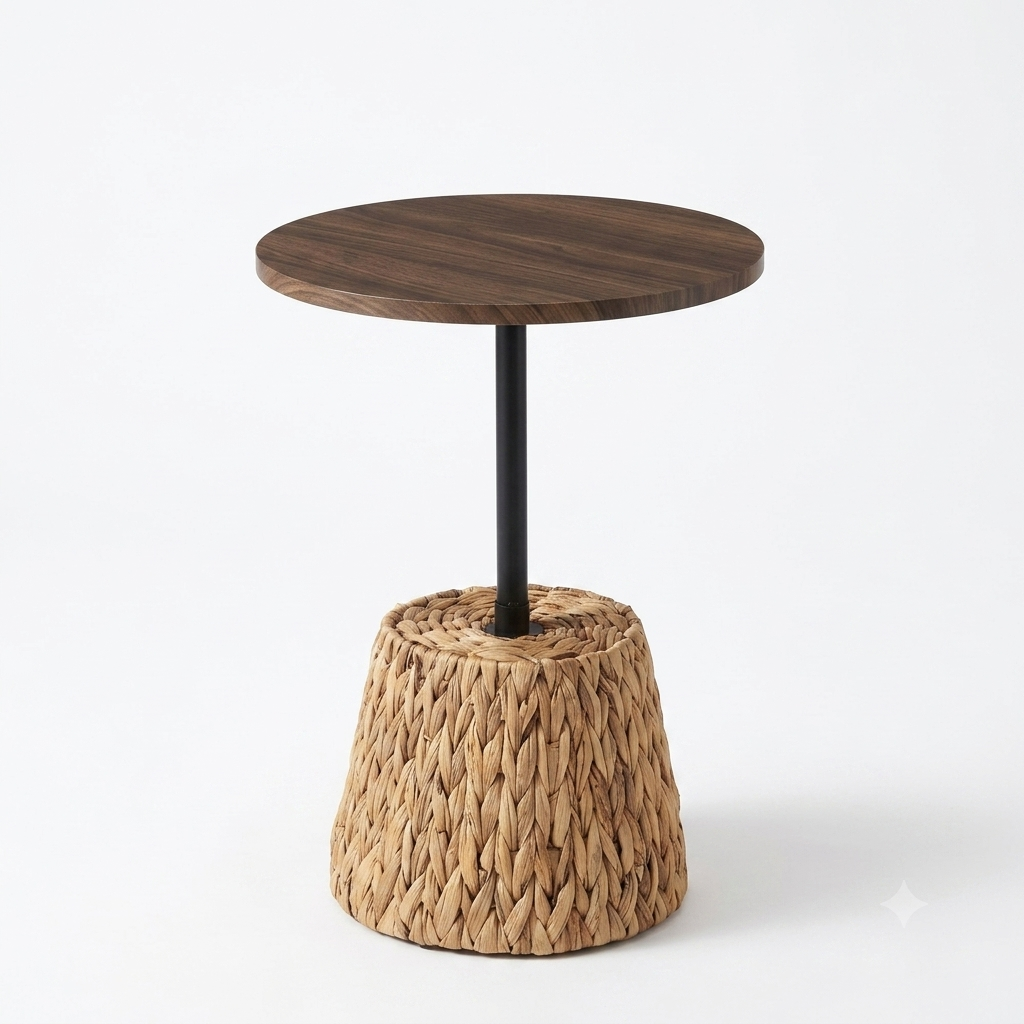 Water Hyacinth Side Table with Wood Top