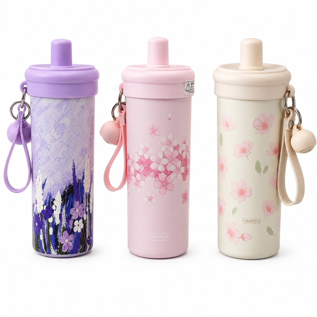 Floral Straw Vacuum Cup 600ml