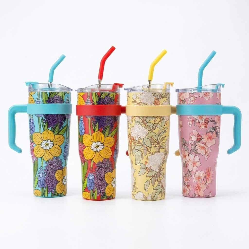 Floral Tumbler with Handle