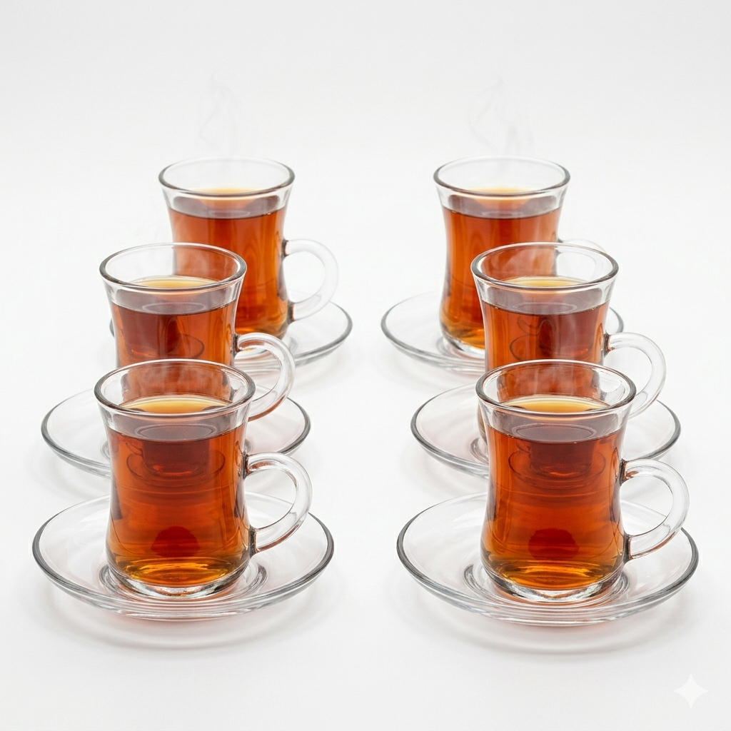 Glass Tea Cup & Saucer Set 90ml - Set of 6