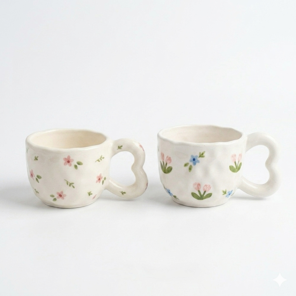 Floral Heart Handle Mug 250ml