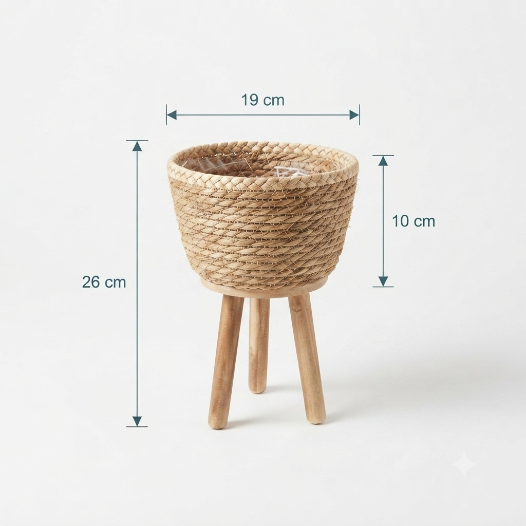 Natural Straw Basket Planter Set of 3