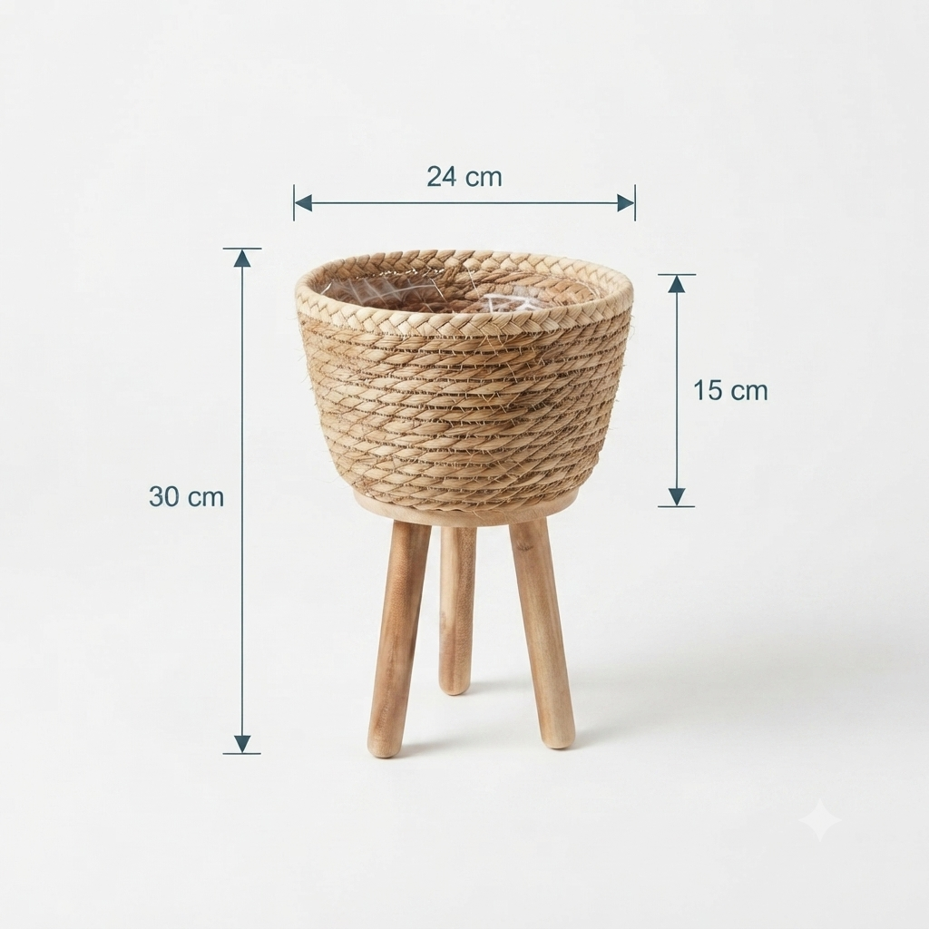 Natural Straw Basket Planter Set of 3