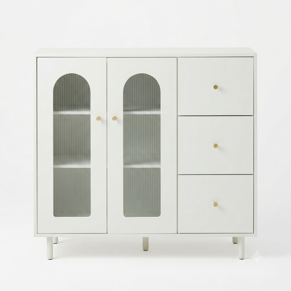 Arch Glass Cabinet with Drawers