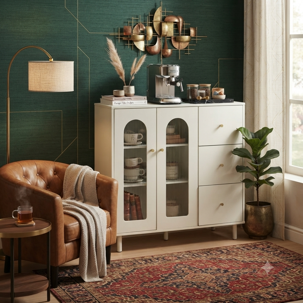 Arch Glass Cabinet with Drawers