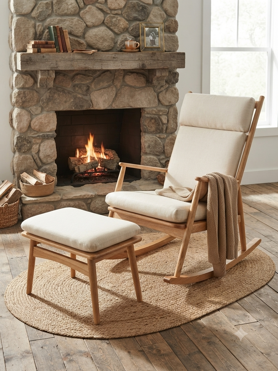Boho Rocking Chair with Ottoman