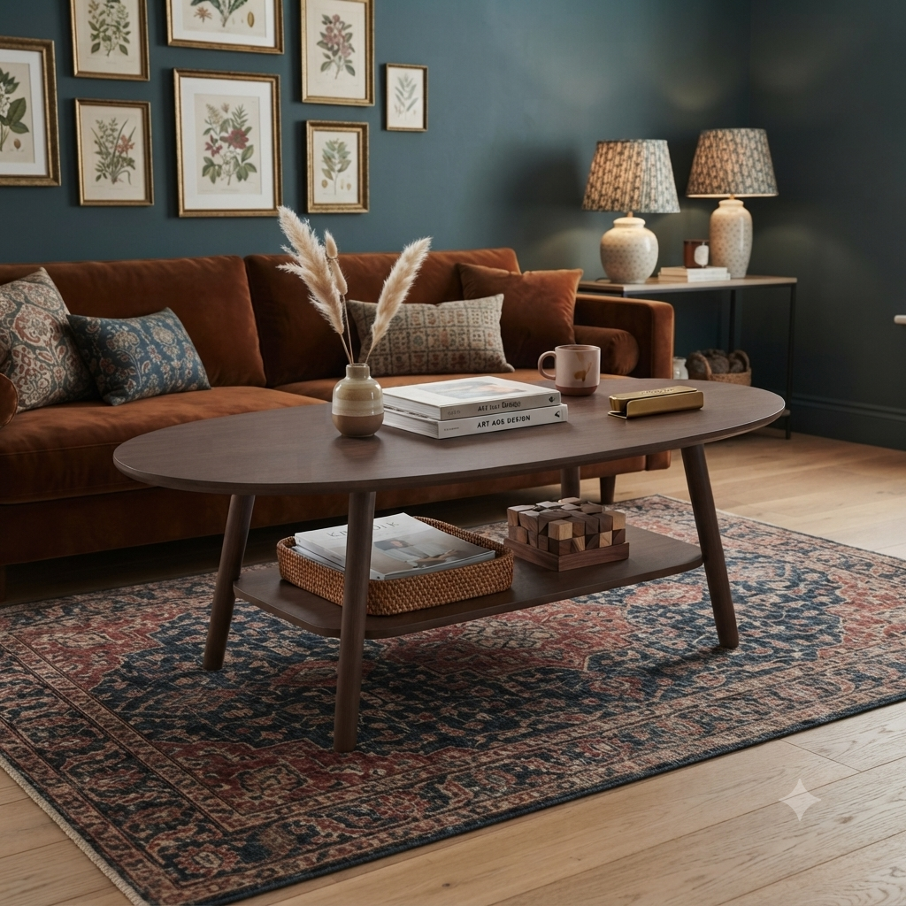 Oval Coffee Table with Shelf