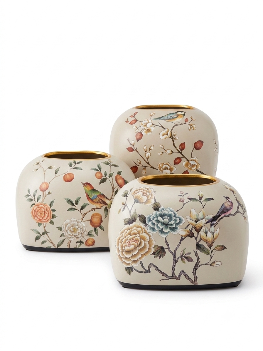 Chinese Botanical Ceramic Tissue Box