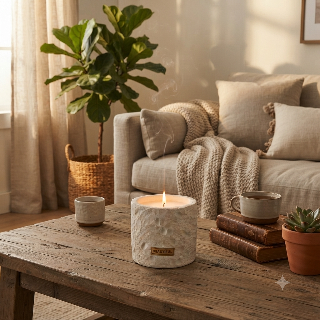 Moon Textured rose Scented Candle