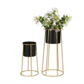 Black & Gold Tall Floor Planter Stand Set