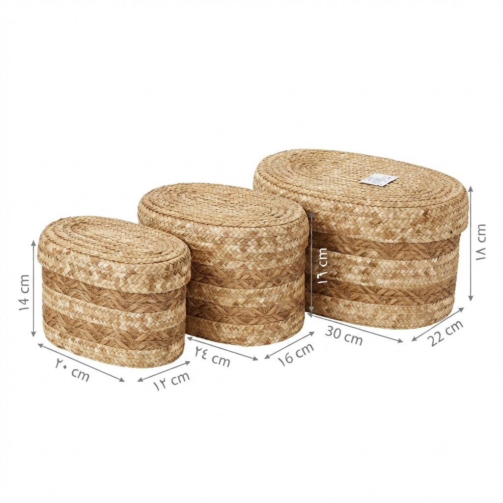 Seagrass Oval Baskets with Lids - Set of 3