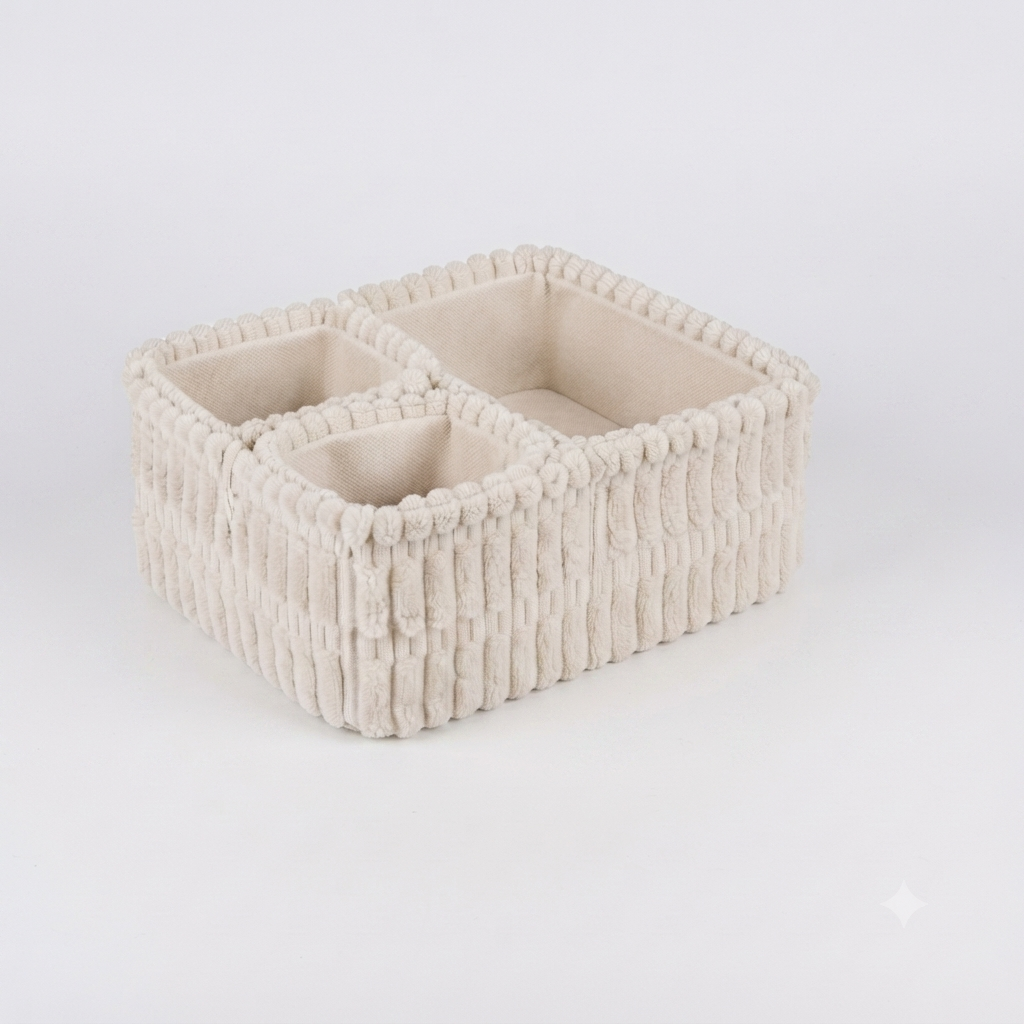 Corduroy Storage Basket Set with Dividers