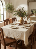 Daisy Embroidered Tablecloth with Tassel Trim