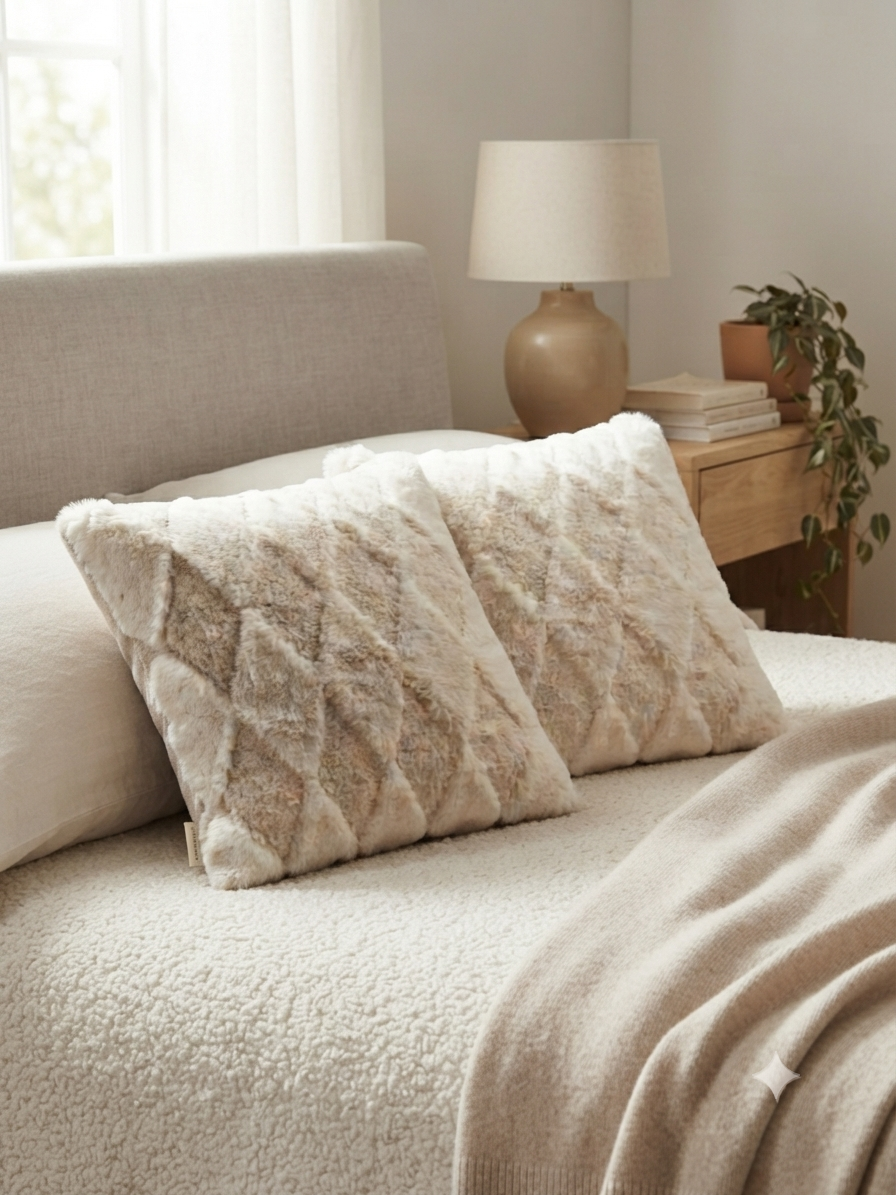 Diamond Tufted Faux Fur Cushion Cover 40x40cm