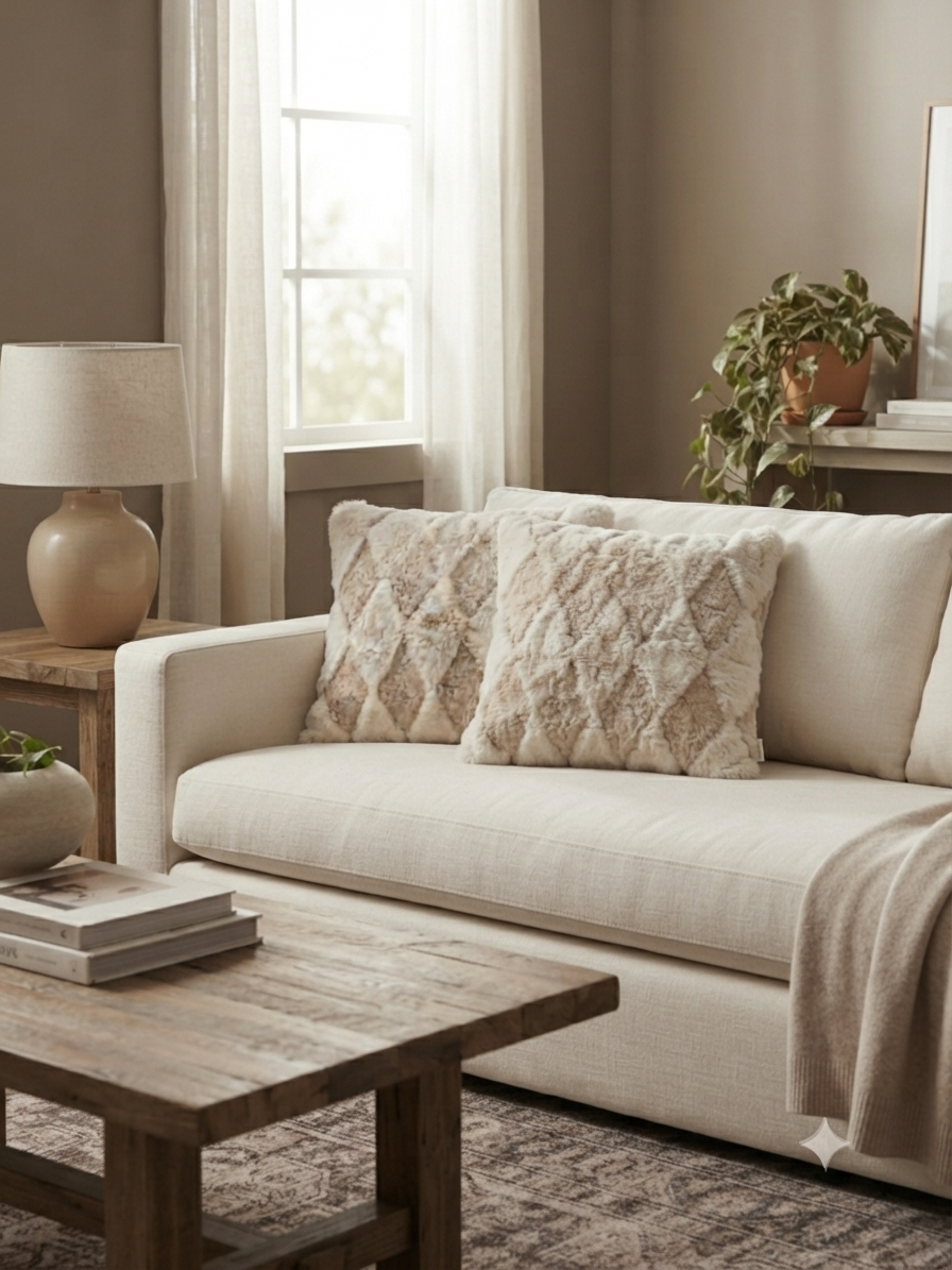 Diamond Tufted Faux Fur Cushion Cover 40x40cm