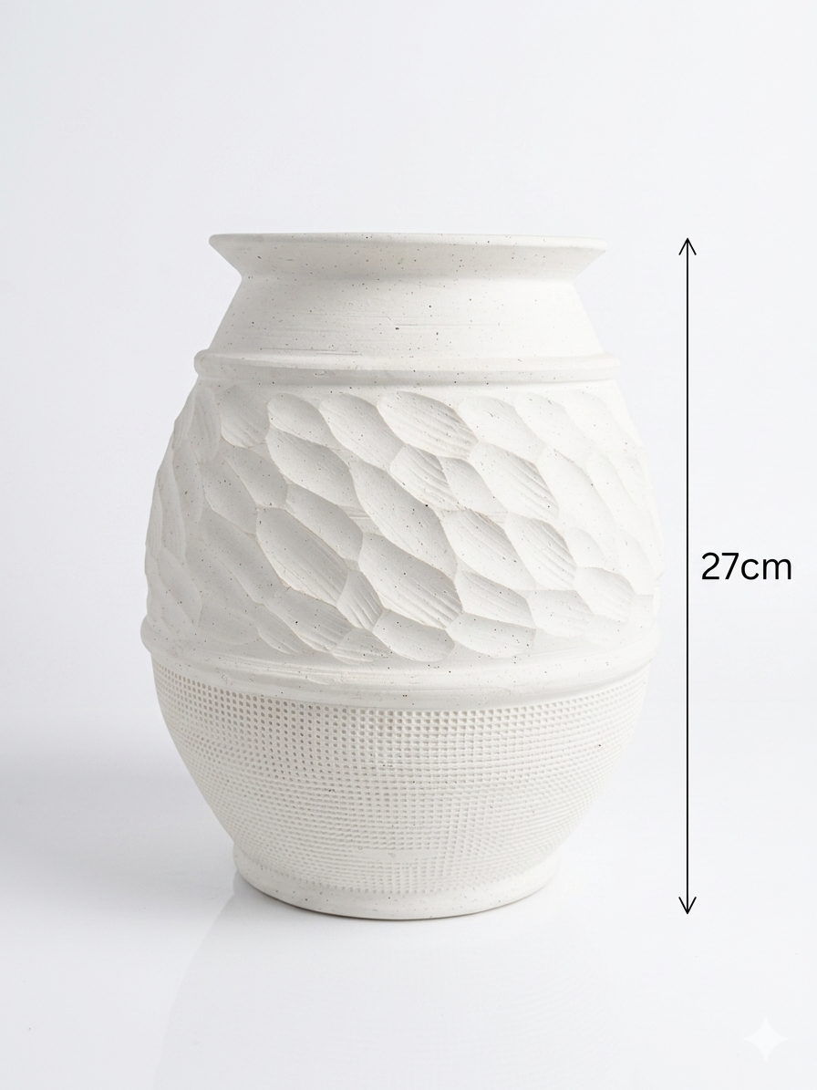 Ceramic Textured Round Vase – 27 cm