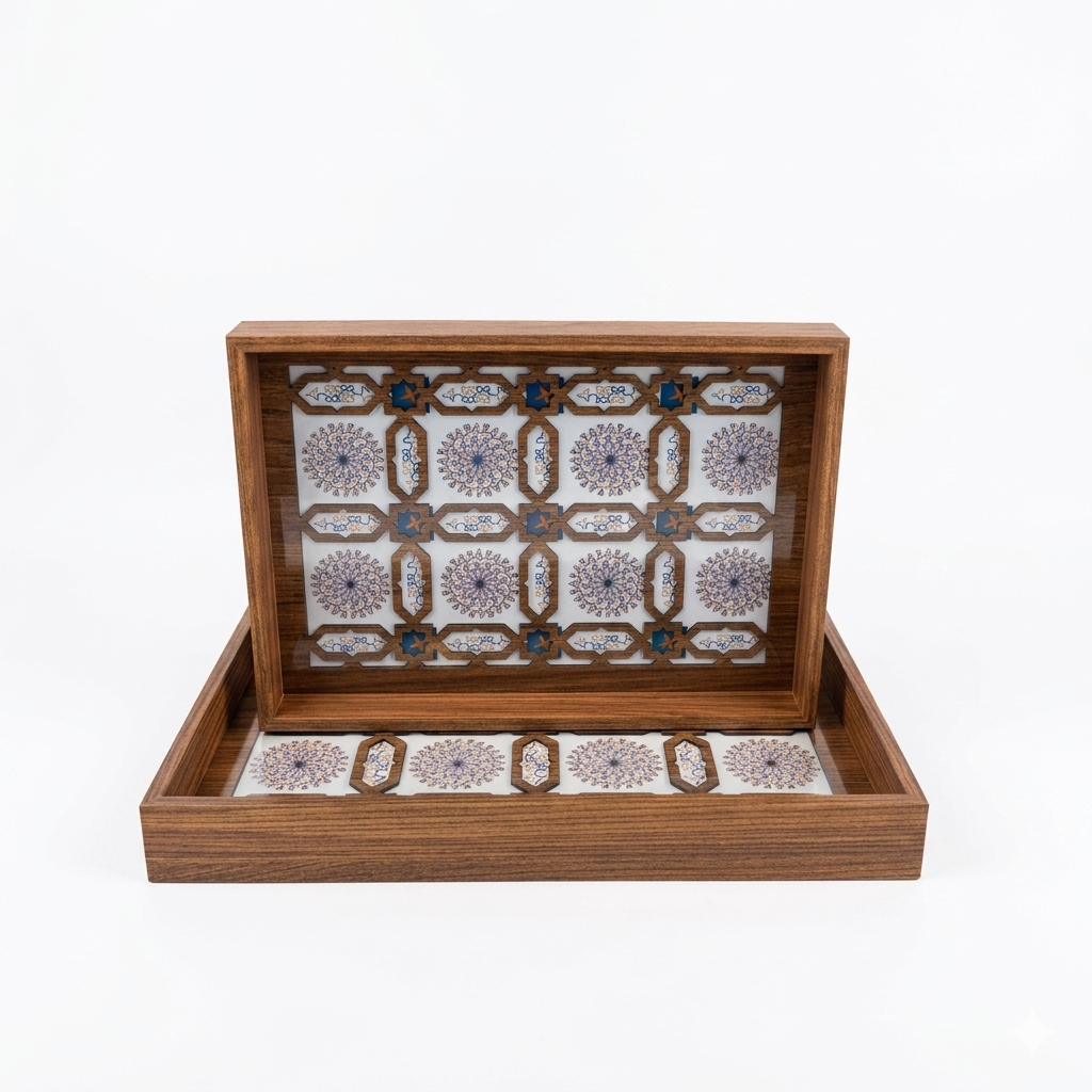 Wood Islamic Geometric Tray Set