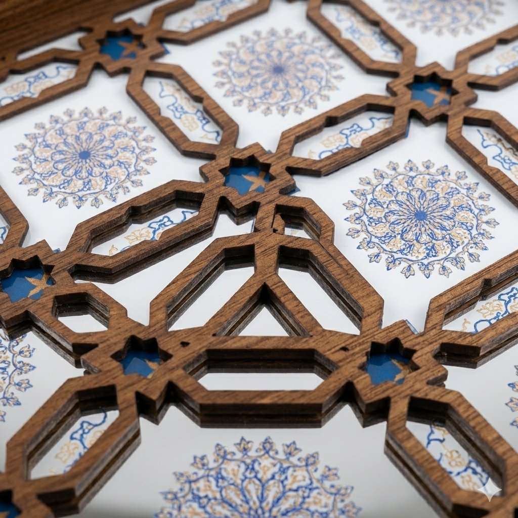 Wood Islamic Geometric Tray Set