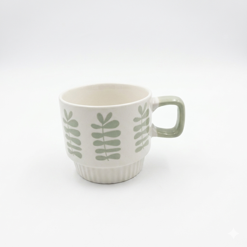 Botanical Ceramic Stackable Mugs Set of 4