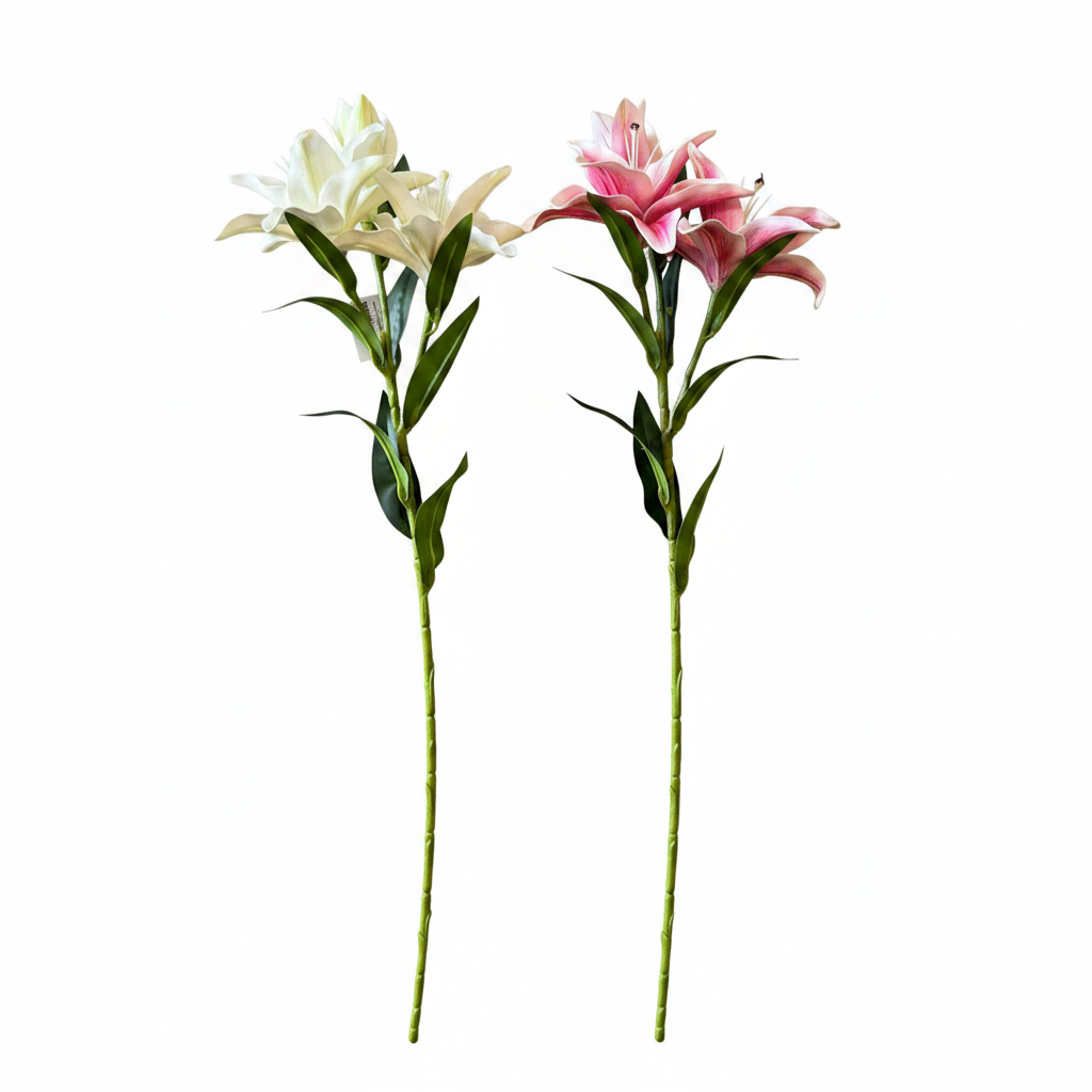 Artificial Lily Stems - White & Pink