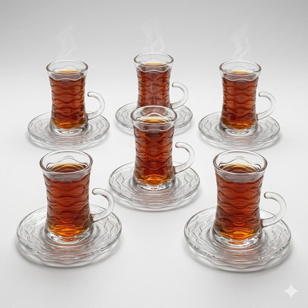 Wave Glass Tea Cup & Saucer Set 100ml - Set of 6